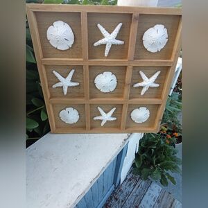 Wooden Coastal Wall Art with White Sea Shells NWT